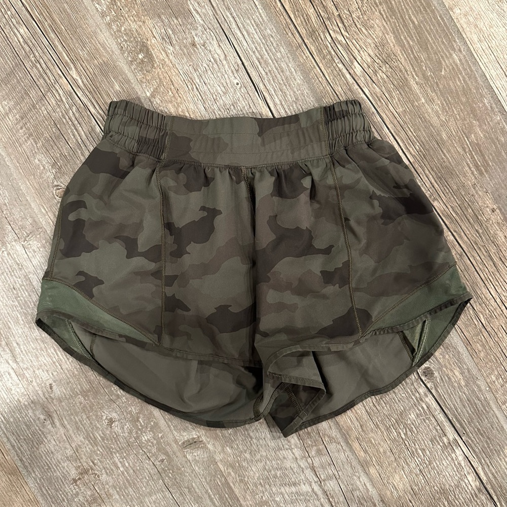 Green Camo Lululemon 4 Inch Hotty Hot Shorts